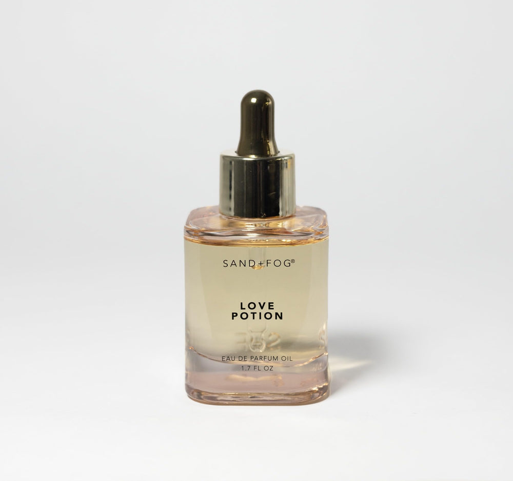 Sand + Fog Love Potion bottle close-up highlighting premium packaging and elegance