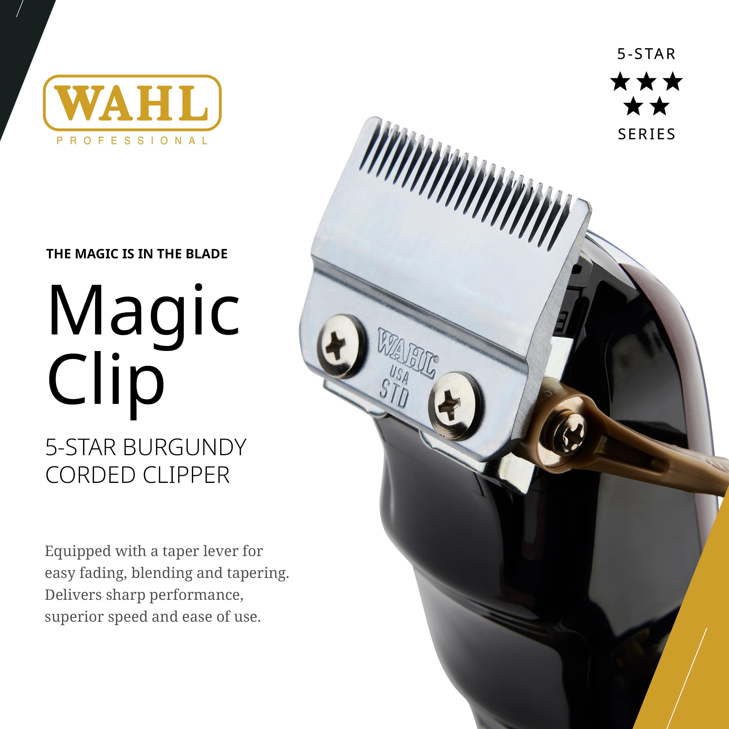 Wahl Professional 5 Star Series Magic Clip Clipper – Precision Fade, Zero Overlap Blades, V9000 Motor