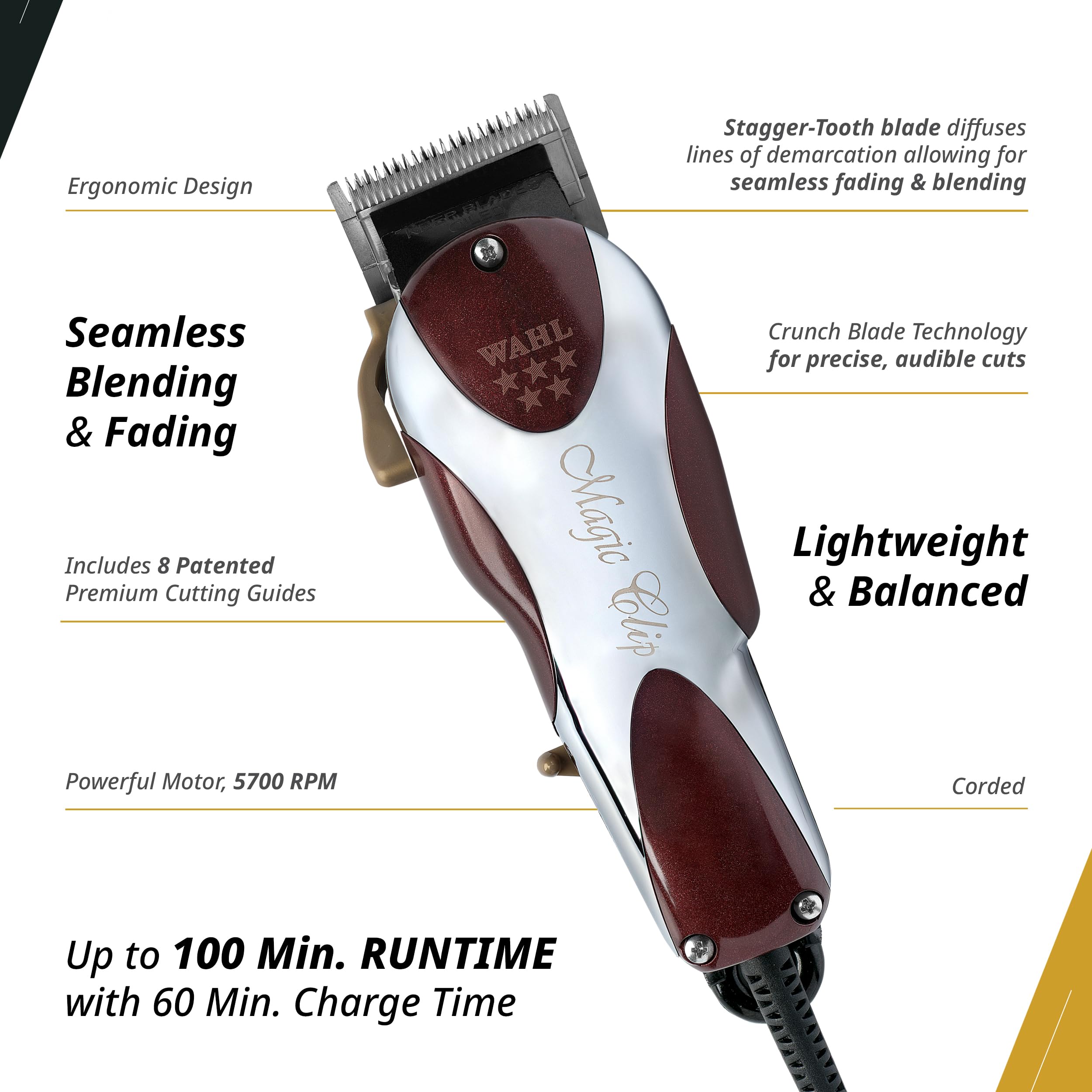 Wahl Professional 5 Star Series Magic Clip Clipper – Precision Fade, Zero Overlap Blades, V9000 Motor
