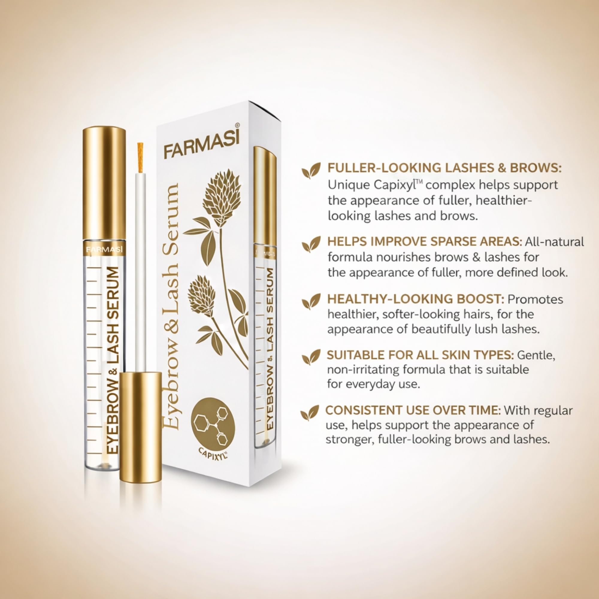 FARMASi Sérum Sourcils et Cils – Croissance, Épaisseur et Longueur, 0,4 fl oz