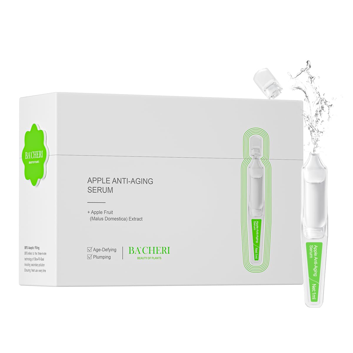 BACHERI Hydrating & Anti-Aging Ampoules Serum — Apple Stem Cell, Tremella & Collagen, 30 Pcs/Box
