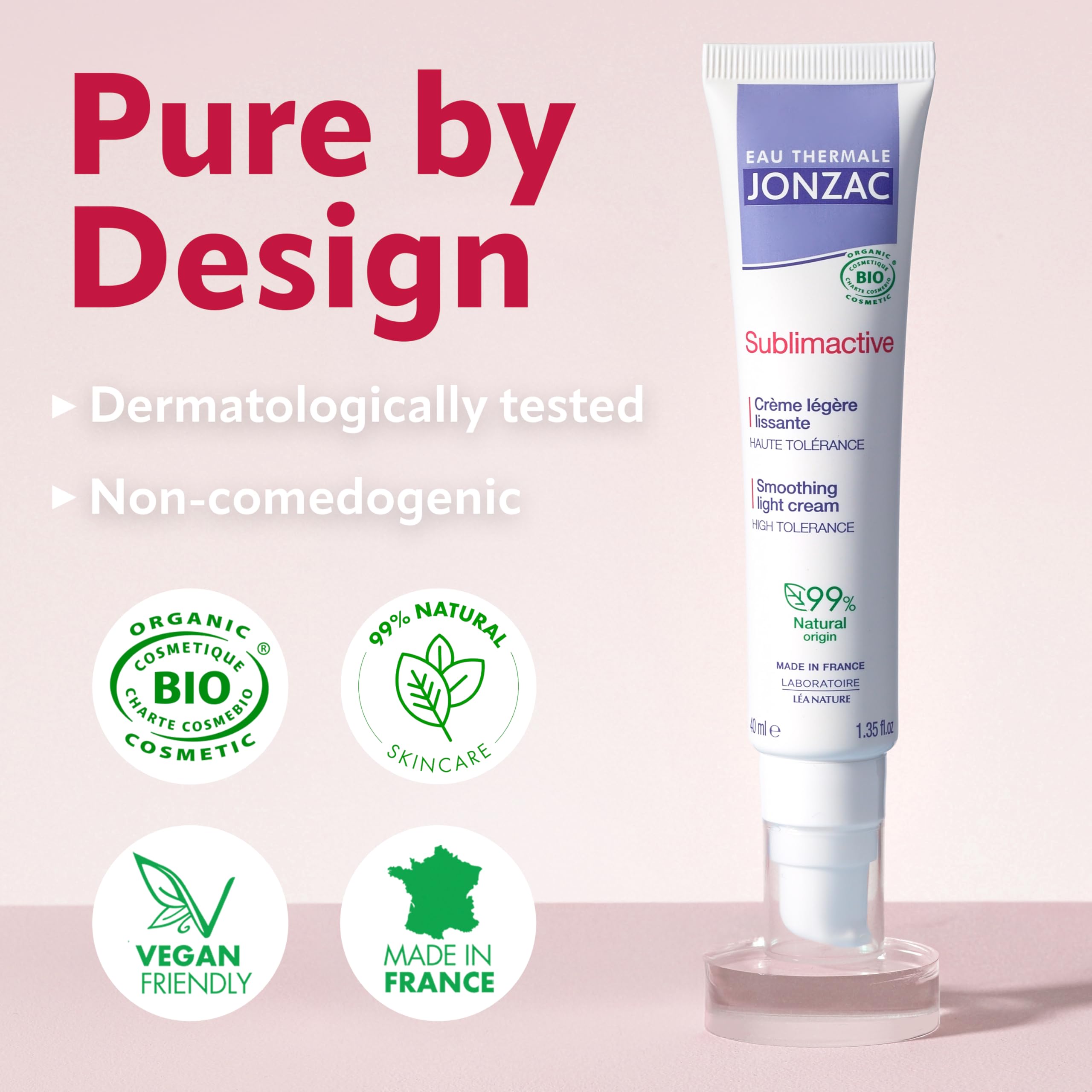 JONZAC Sublimactive Smoothing Light Cream – Organic Anti-Aging for Normal to Combination Skin | 1.35 fl oz
