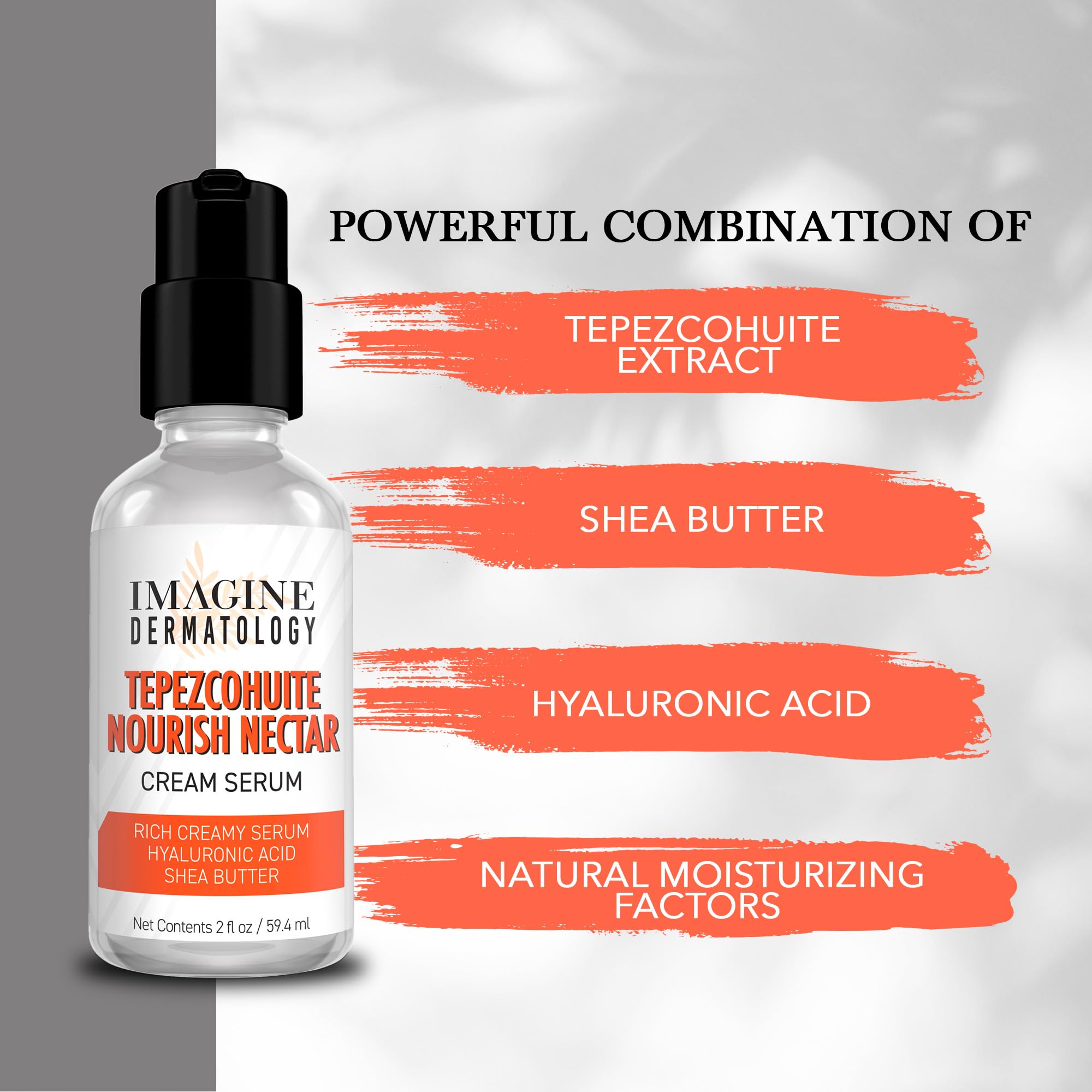 Imagine Dermatology Nourish Nectar mimosa bark extract label highlighting heritage care