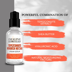 Imagine Dermatology Nourish Nectar mimosa bark extract label highlighting heritage care