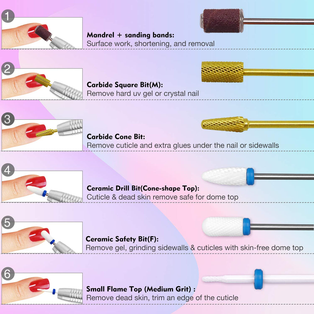 IMENE 6-piece bit set supports shaping, polishing, and cuticle care