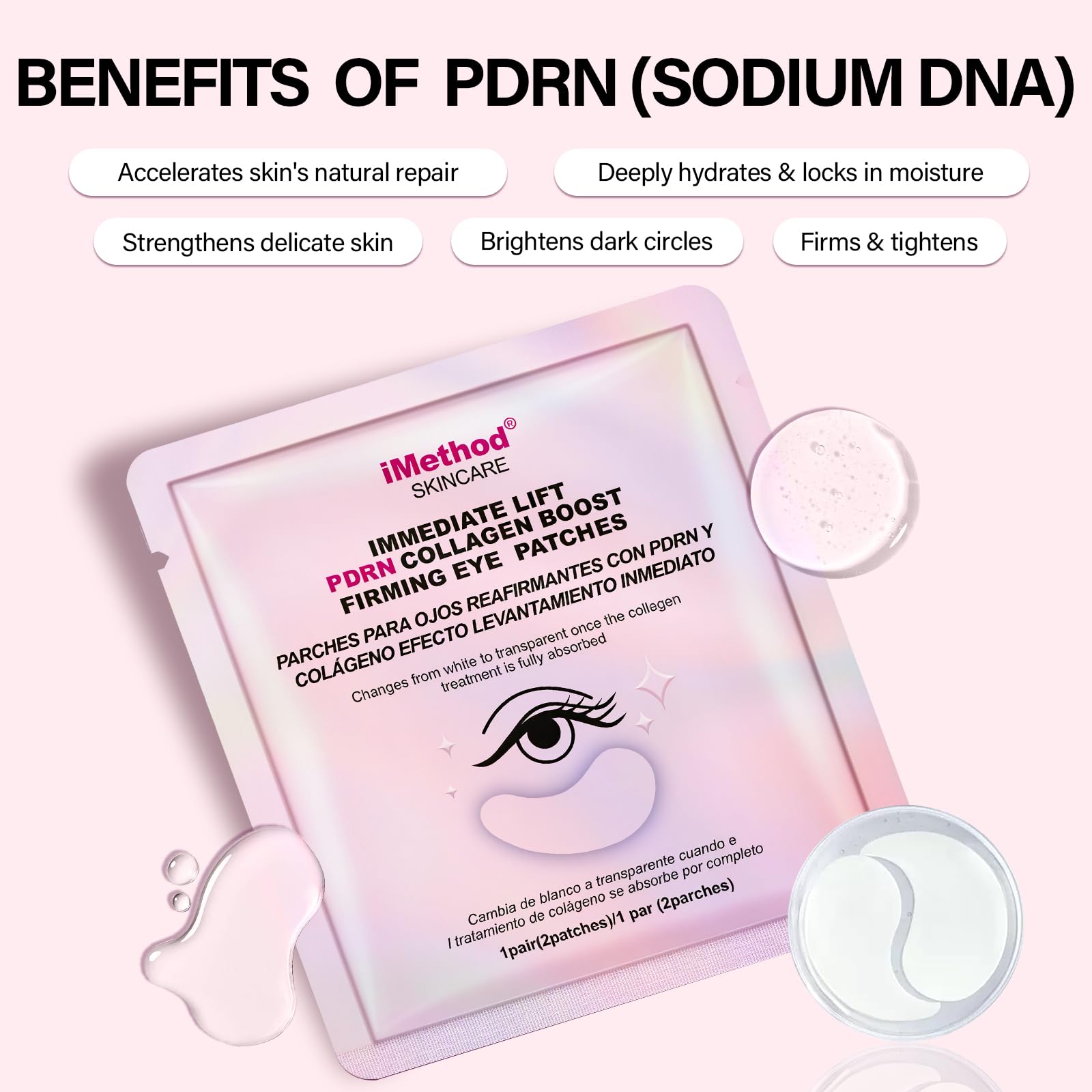 IMETHOD PDRN Eye Patch packaging and single-use sachet for convenient travel-ready skincare.