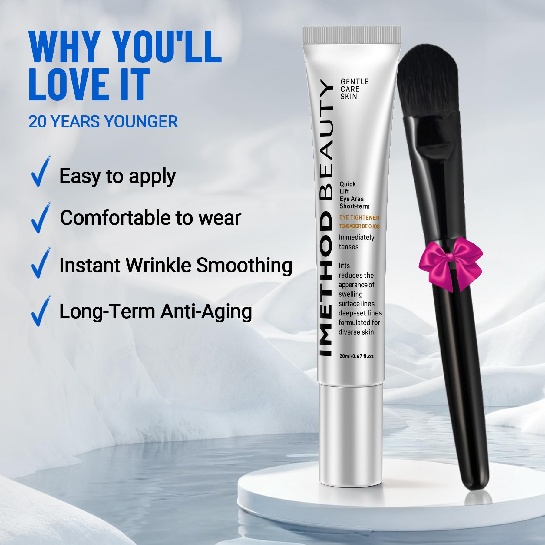 iMethod Perfection Eye Tightener under-eye application shows a smooth, even layer.