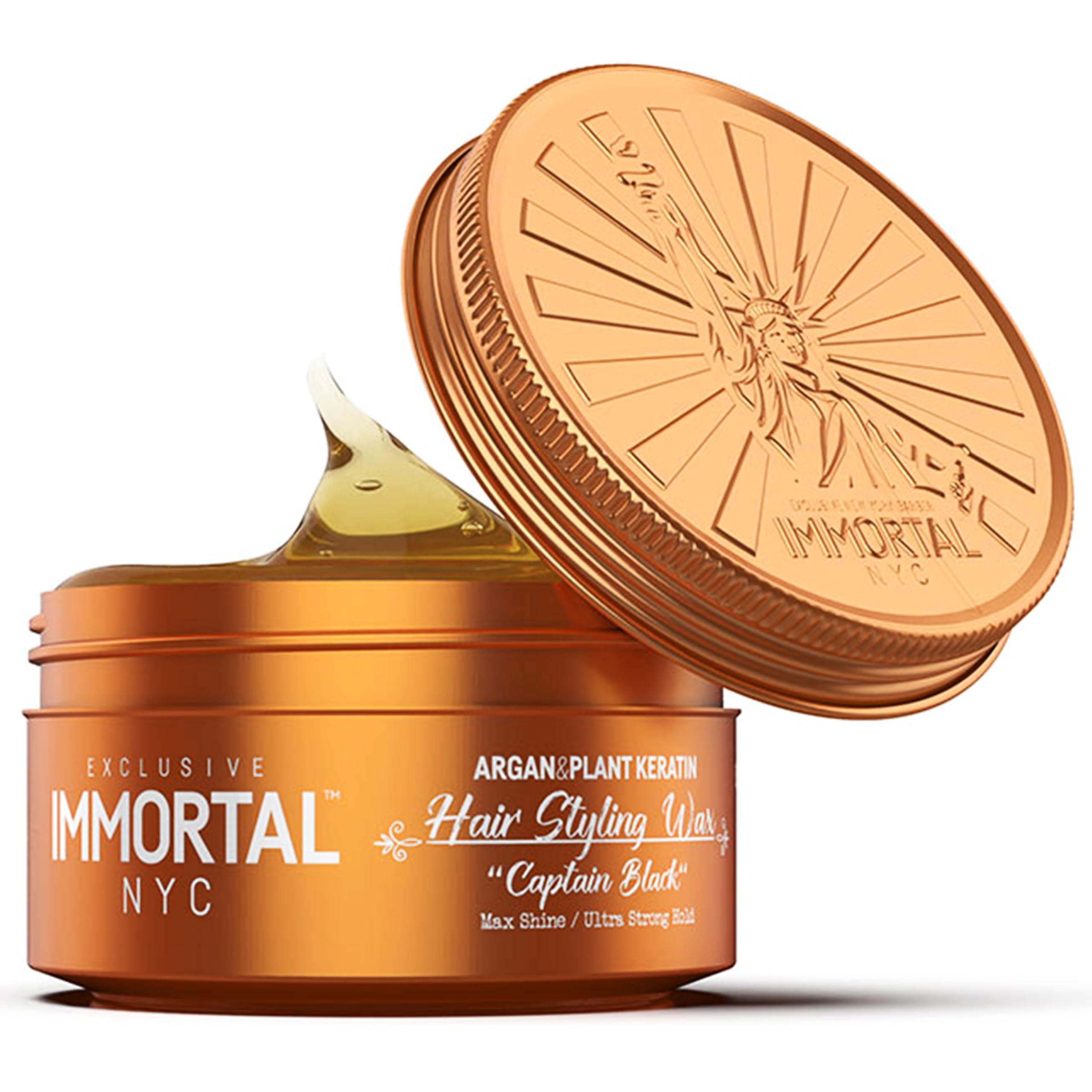 Immortal NYC Captain Black Hair Wax packaging highlights natural formula for everyday styling.