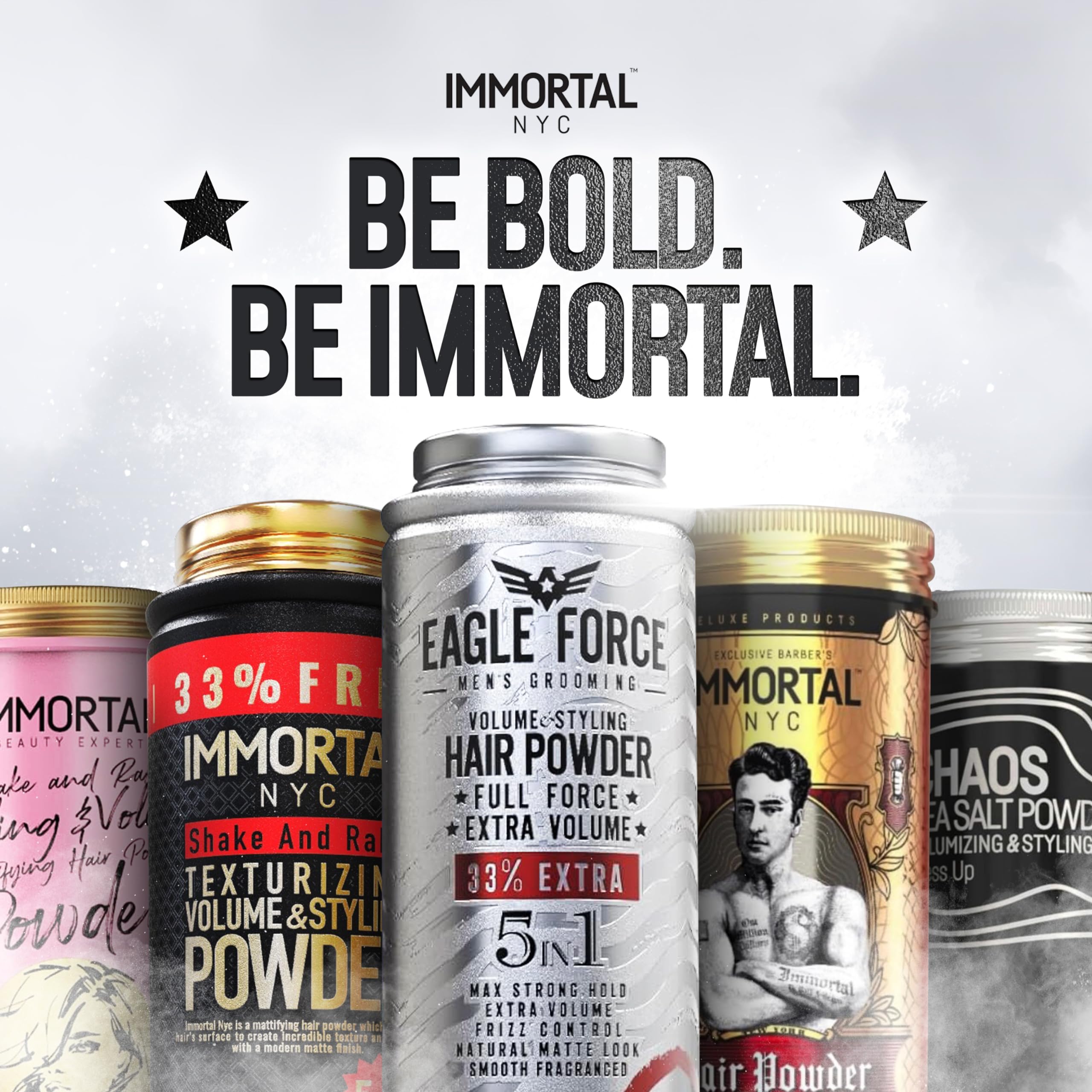 Immortal NYC Eagle Force fragrance focus adds a refined scent during styling.