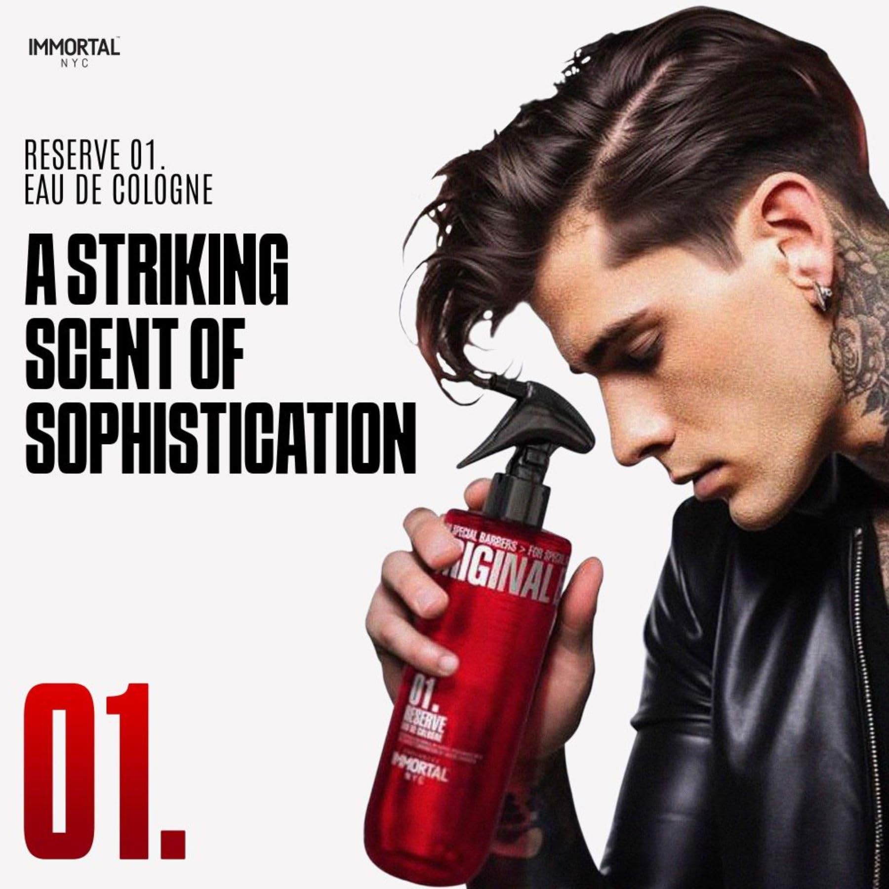 Immortal NYC Reserve 01 spray action for easy post-shave application