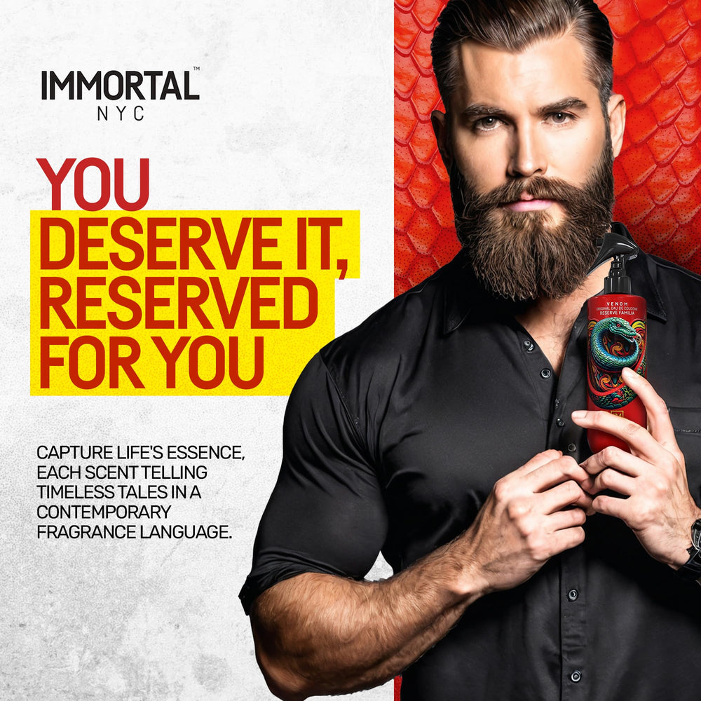 Immortal NYC Reserve Venom aftershave 500 ml bottle with spray for easy application.