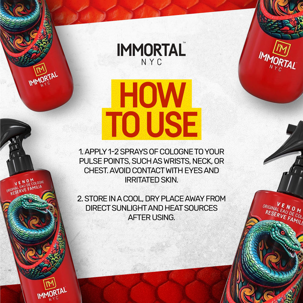 Immortal NYC Reserve Venom aftershave spray on shelf enabling easy daily wear.