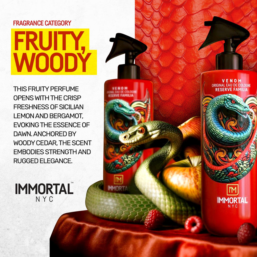 Immortal NYC Reserve Venom aftershave close-up highlights moisturizing feel after shaving.