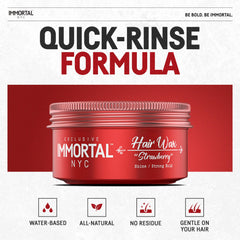 Immortal NYC Strawberry Hair Wax being applied for easy styling.