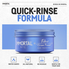 Immortal NYC Fiber Cream Pomade with water-based formula washes out easily.