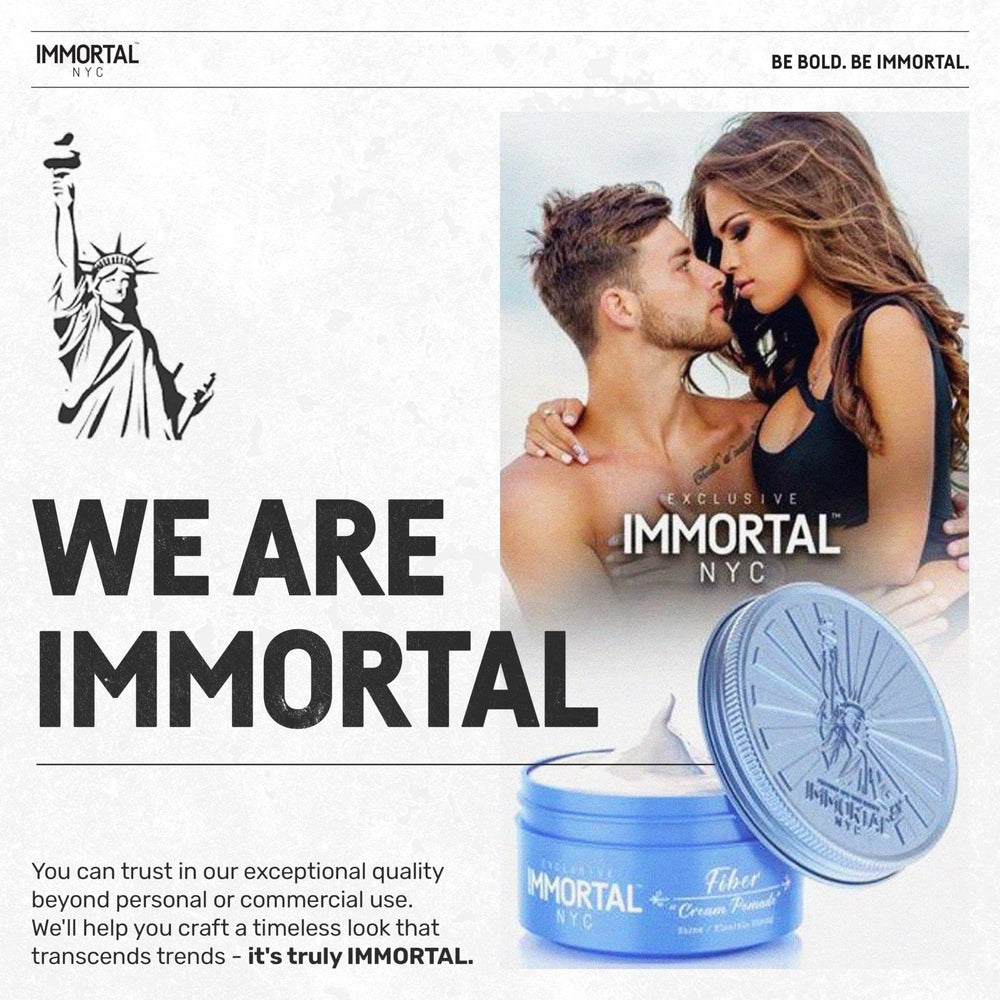 Immortal NYC Fiber Cream Pomade packaging emphasizes eco-friendly design.