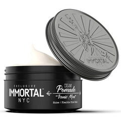 Immortal NYC Iconic Man Pomade bottle pour showing easy application and fresh feel.