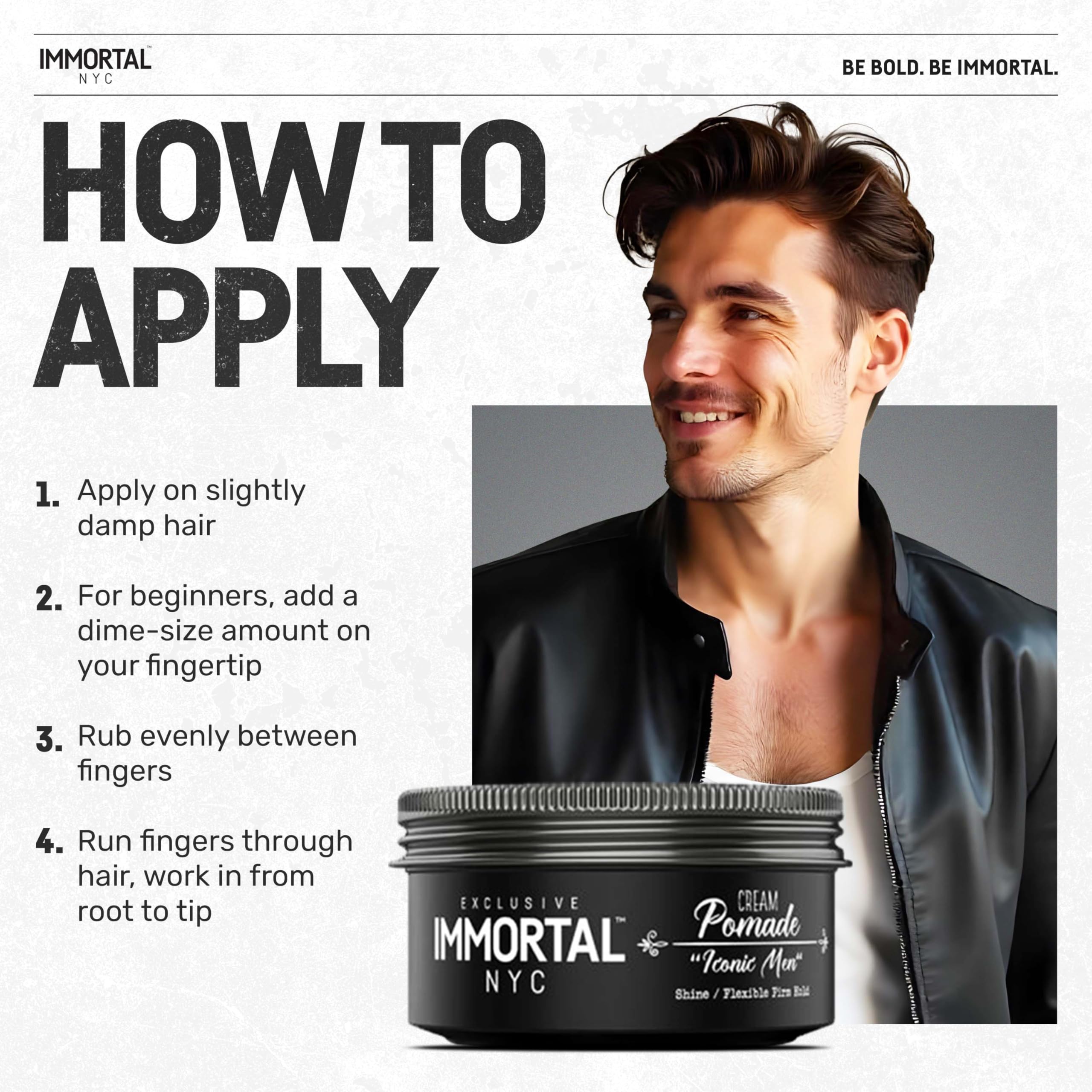 Immortal NYC Iconic Man Pomade provides low shine and natural finish.