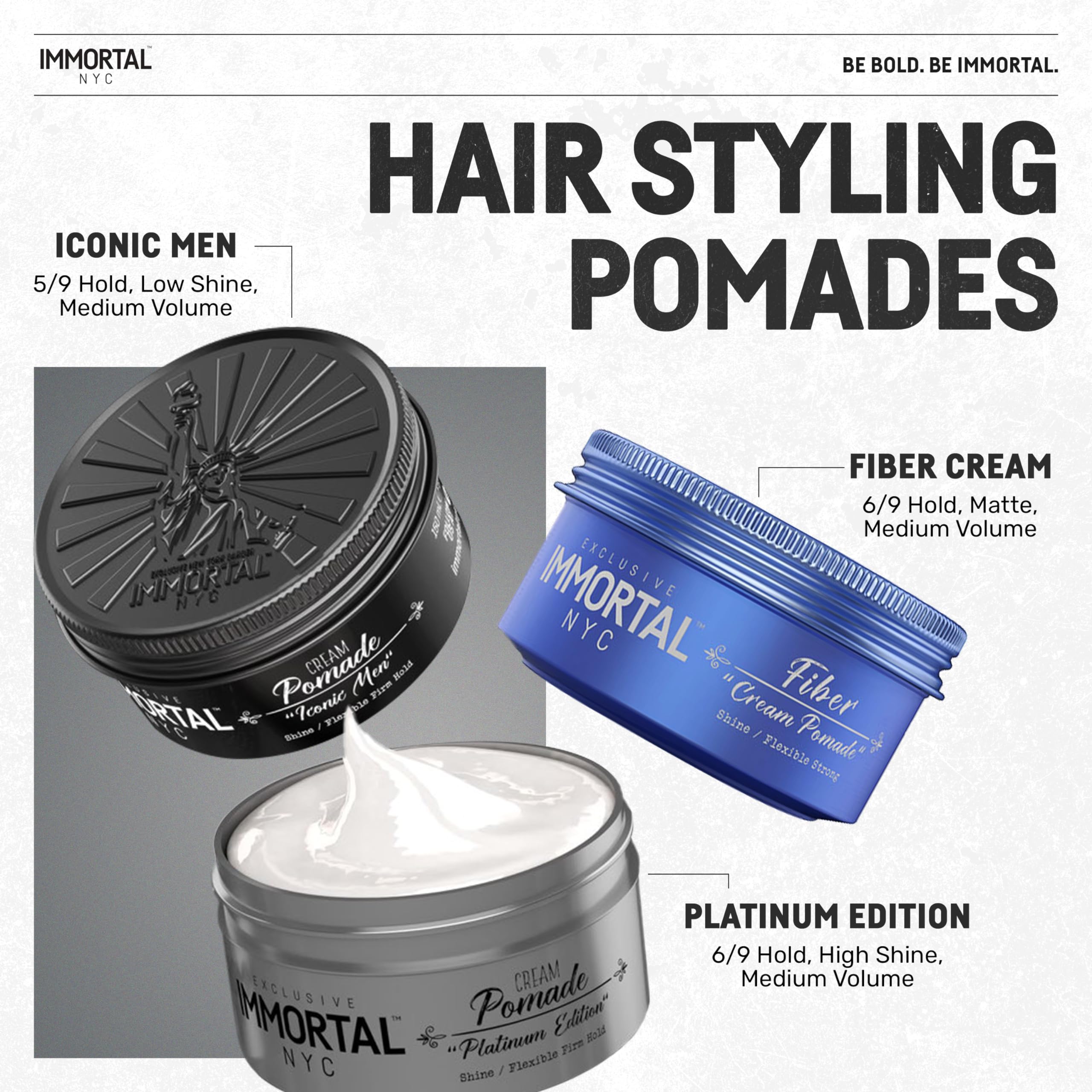 Immortal NYC Iconic Man Pomade washes clean with water-based formula.