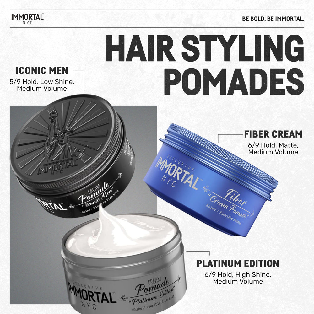Immortal NYC Iconic Man Pomade washes clean with water-based formula.