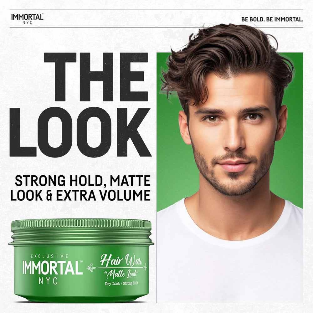 Immortal NYC Matte Look Hair Wax on fingers illustrating easy application and even distribution