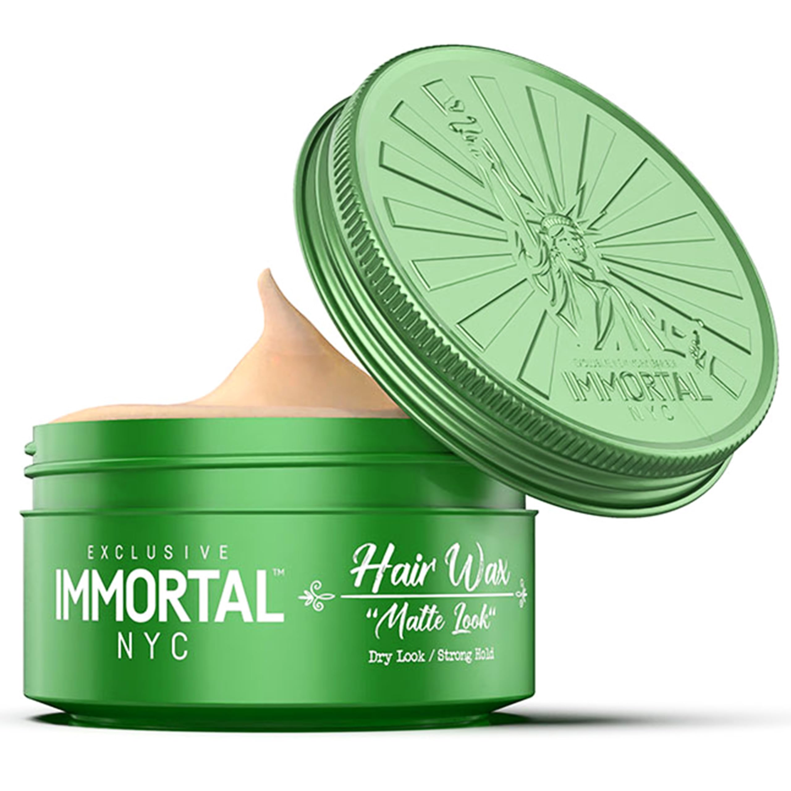 Immortal NYC Matte Look Hair Wax packaging and texture showing strong natural hold