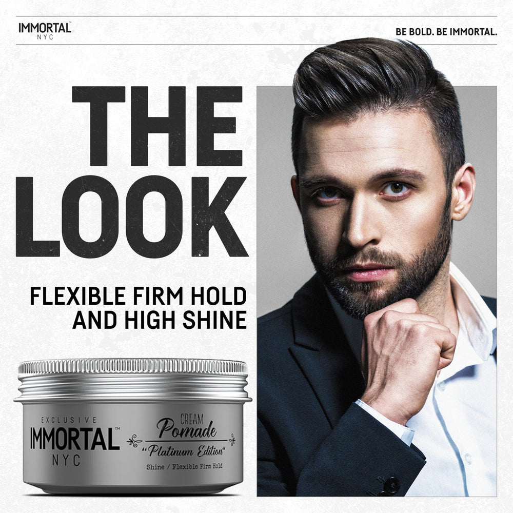 Immortal NYC Platinum Edition jar closeup highlights creamy texture for easy styling.