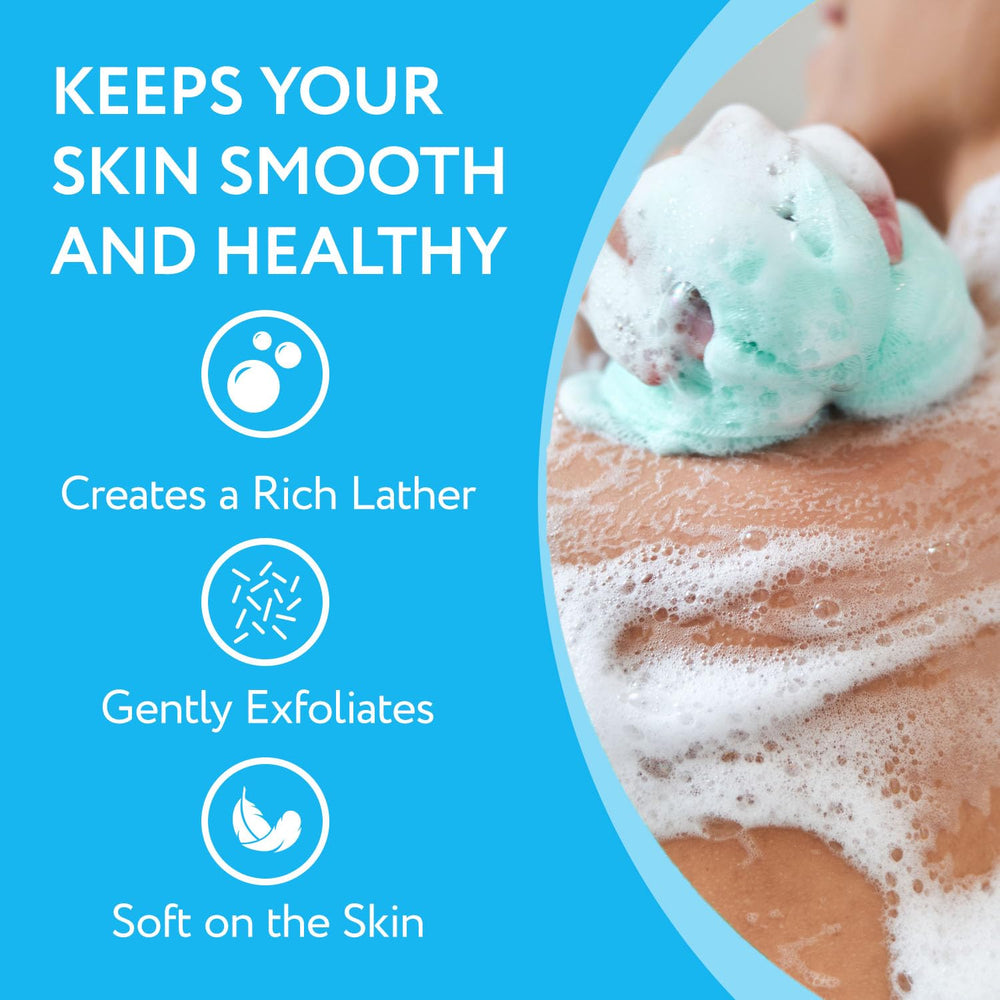 IMPRESA exfoliating loofah sponge offers rich lather and gentle scrubbing for all ages