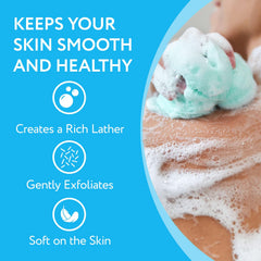 IMPRESA exfoliating loofah sponge offers rich lather and gentle scrubbing for all ages