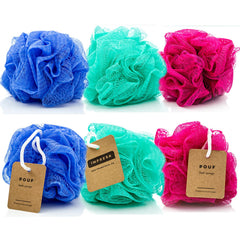 IMPRESA mesh bath loofah with blue puff for gentle exfoliation in showers