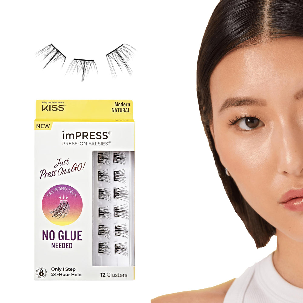 imPRESS Falsies press-on lashes in 12mm-14mm natural volume for quick, glue-free wear.