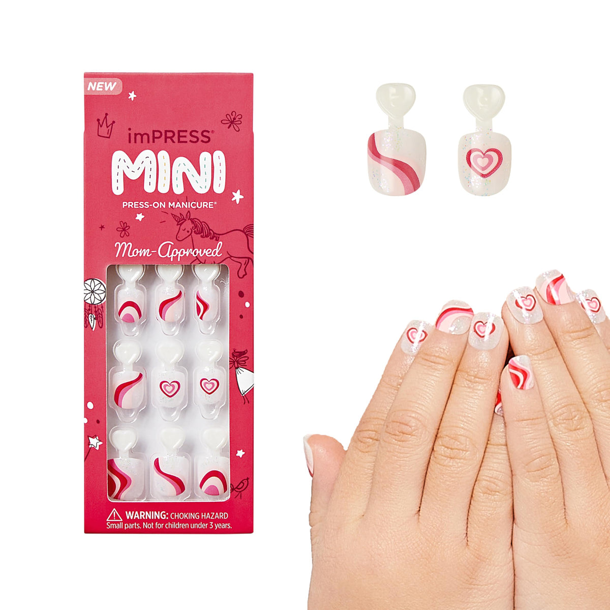 imPRESS KISS Dream Big kids nails pack on a colorful display, showcasing safe, glue-free design
