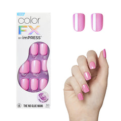 imPRESS late-night pink nails close-up with chrome-like finish for quick wear