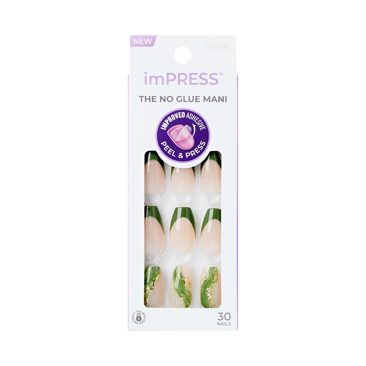 imPRESS No Glue Mani ballerina nails in neutral green coffin shape offering secure fit