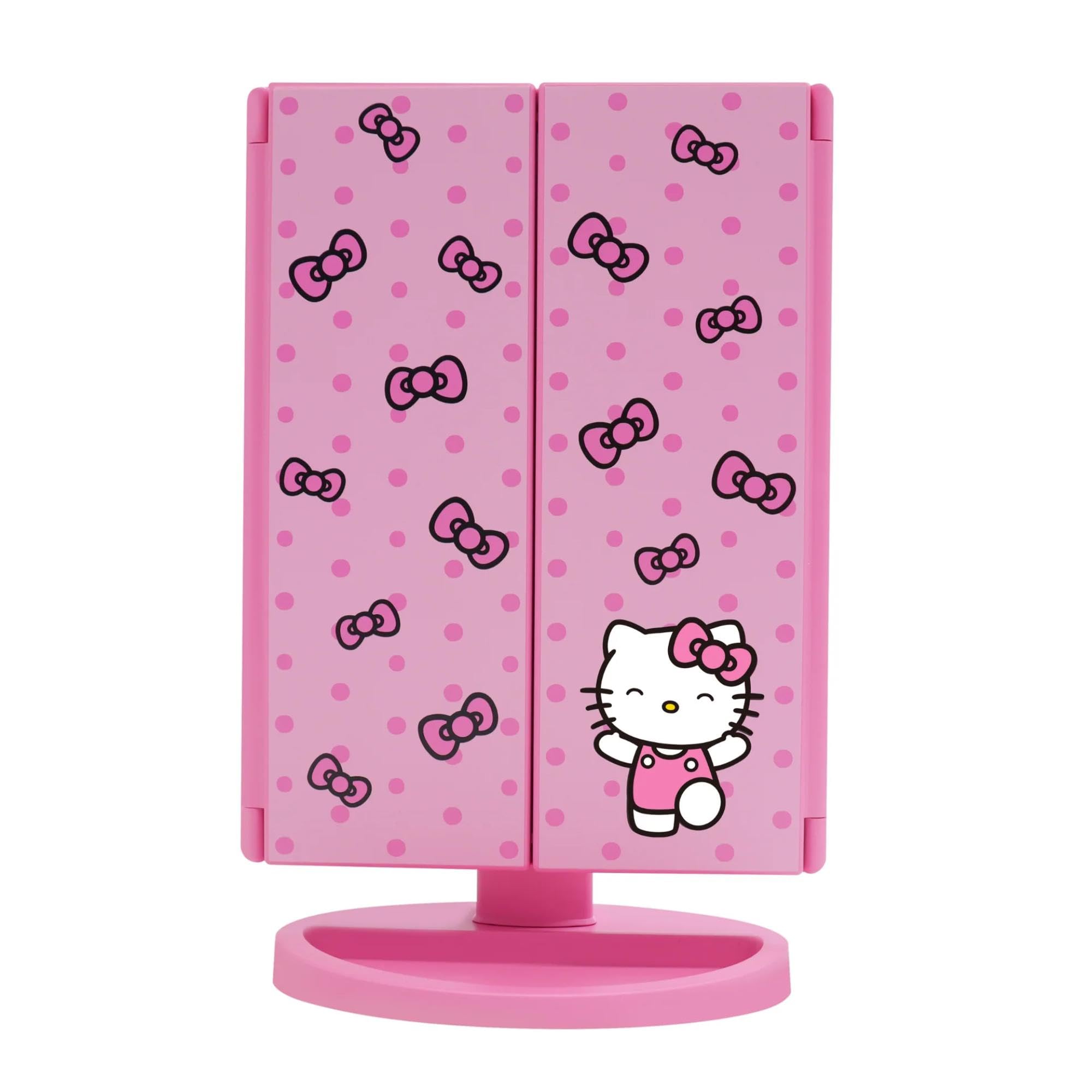 Impressions Vanity Hello Kitty Pink mirror with LED strip highlights even lighting for detail work.