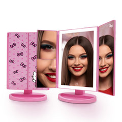 Impressions Vanity Hello Kitty Pink trifold mirror front view for precise makeup application.