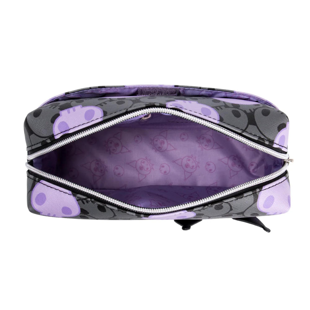 Kuromi pouch faux saffiano leather provides structured durability.