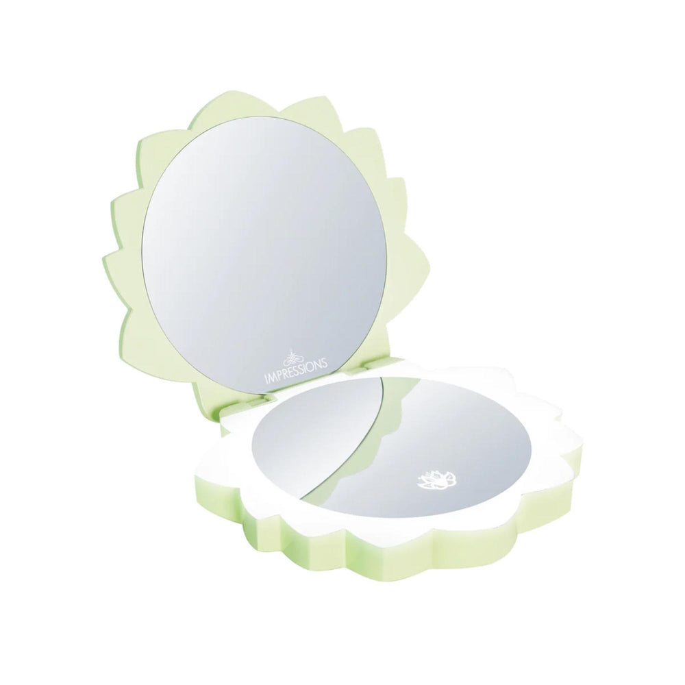 Impressions Vanity Tiana Lotus mirror soft touch control adjusts brightness.