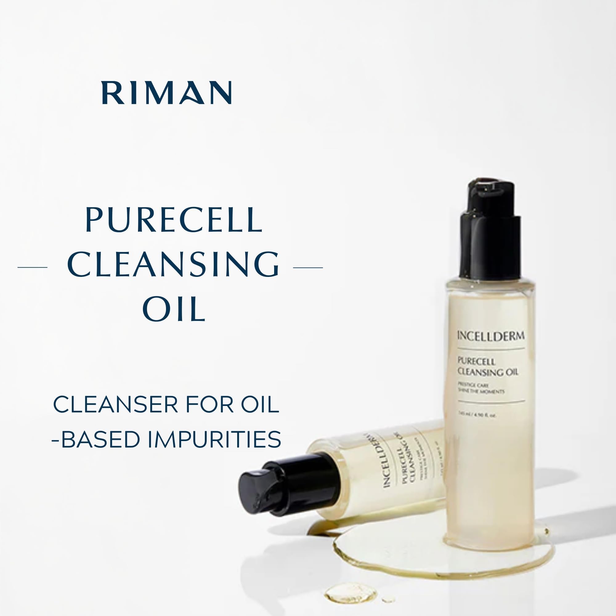 INCELLDERM PureCell Cleansing Oil texture closeup highlighting a lightweight, nourishing feel.