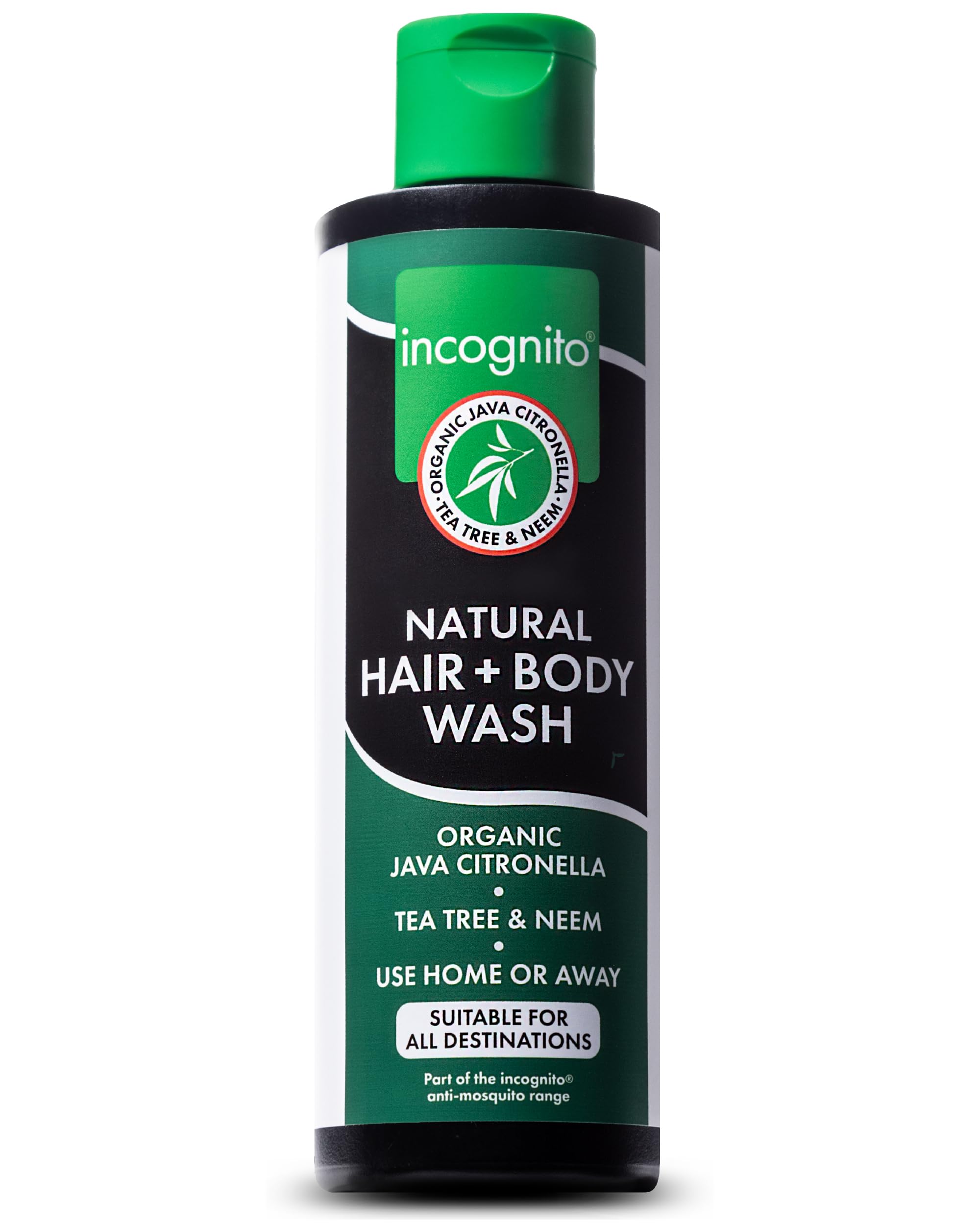 Incognito Java Citronella Hair and Body Wash bottle pouring for a refreshing citrus lather.