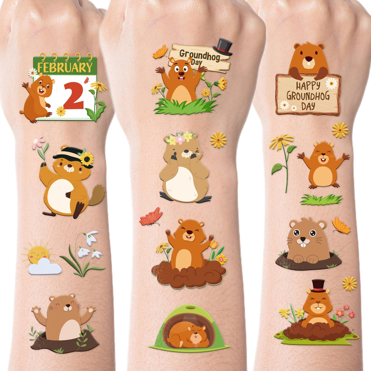 INCOK Groundhog Day tattoos—8-sheets set for party favors and activities