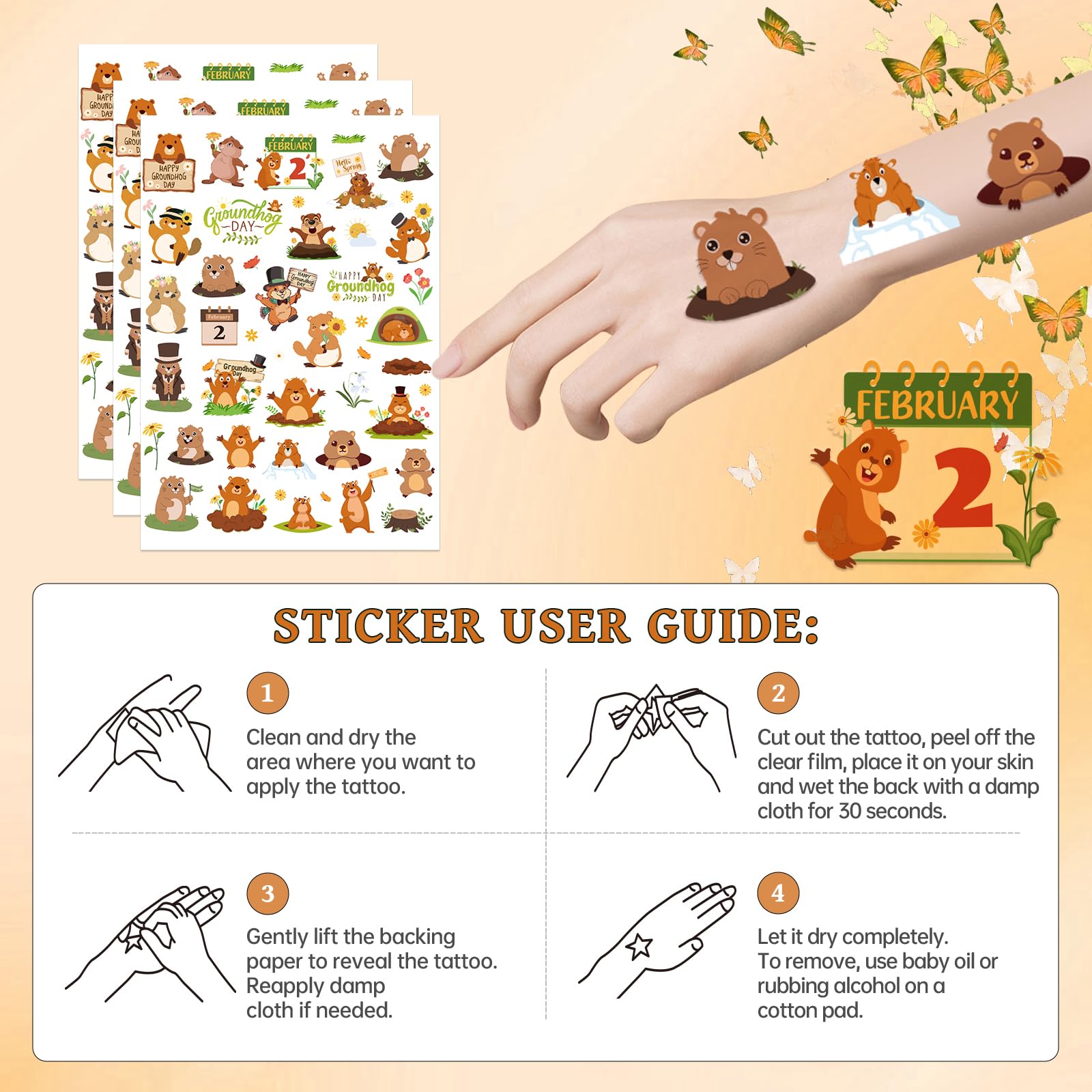 INCOK Groundhog Day tattoos—ideal for kids’ party favors