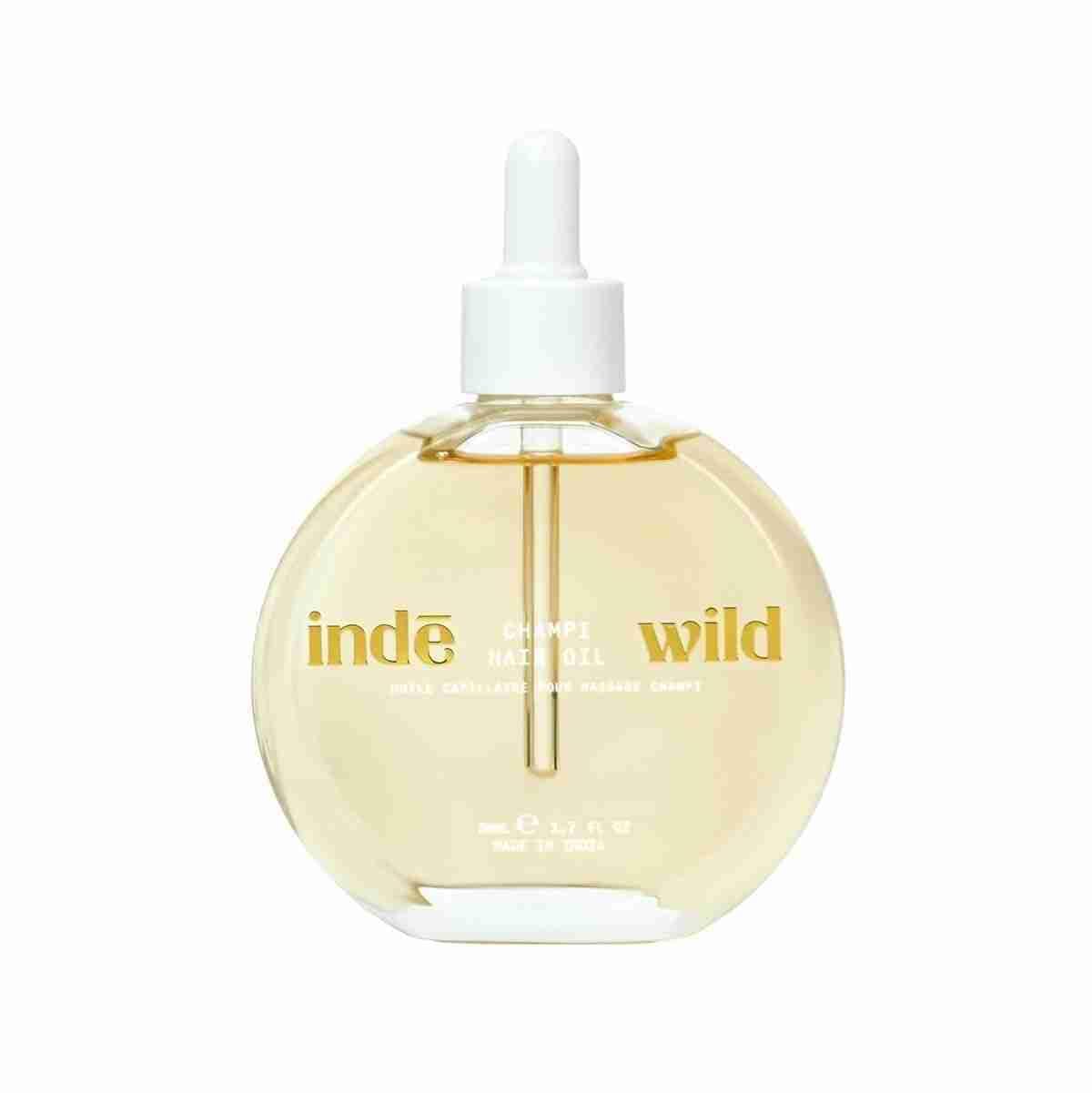 Inde Wild Champi hair oil bottle showing scalp nourishment and growth support