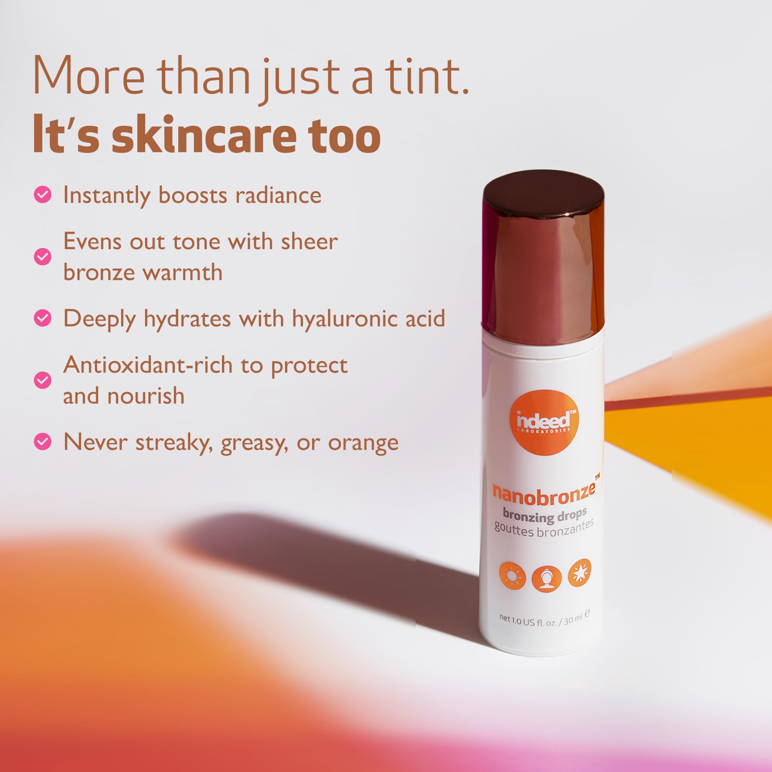 Indeed Nanobronze face application demonstrates quick, natural glow.