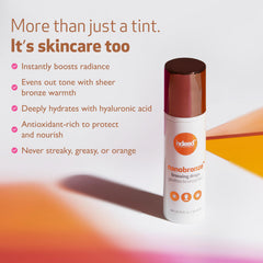 Indeed Nanobronze face application demonstrates quick, natural glow.