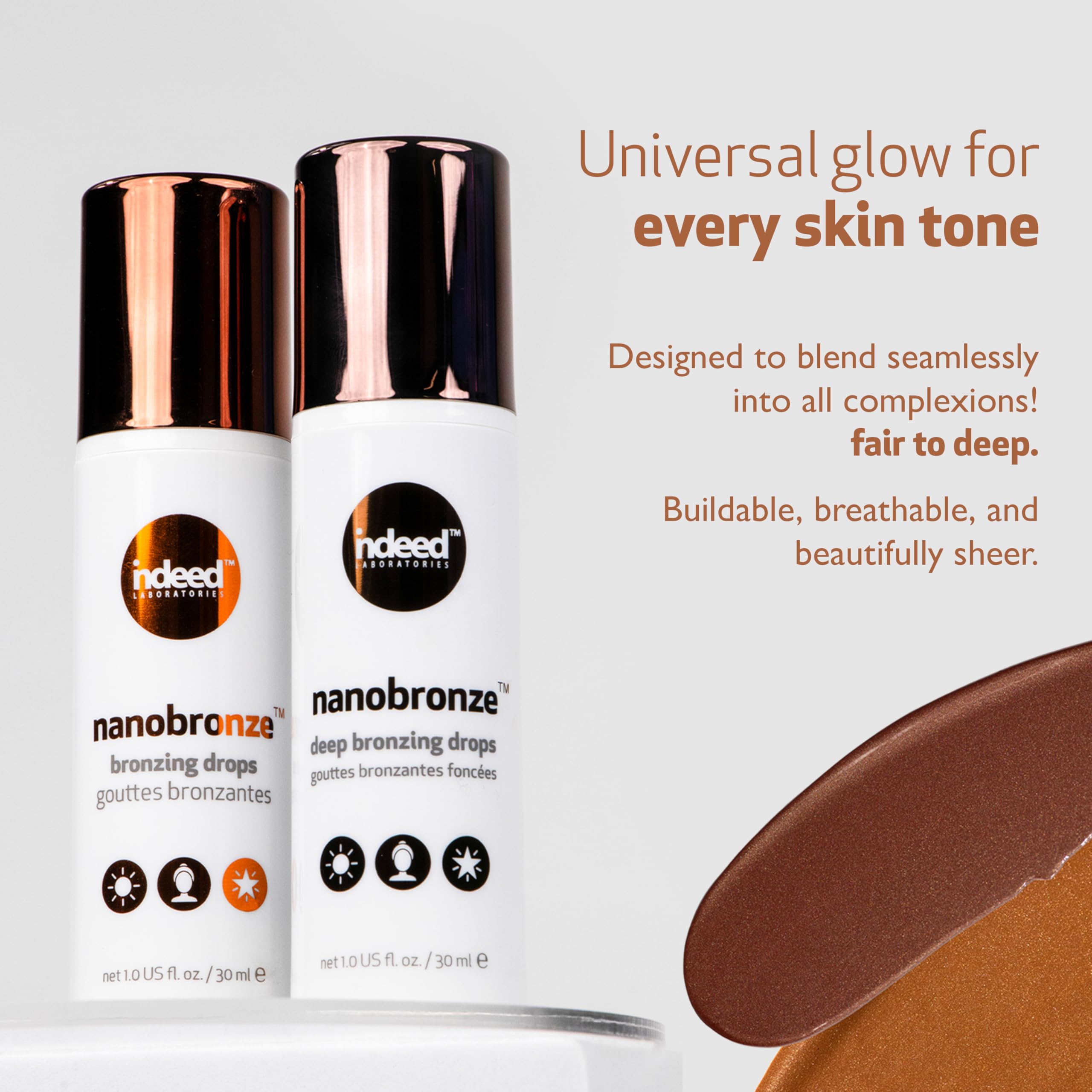 Indeed Nanobronze fragrance-free label emphasizes clean formula.
