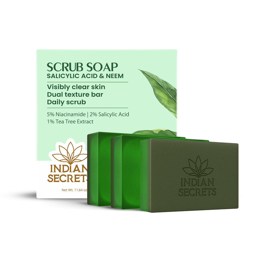 INDIAN SECRETS Scrub Soap dual-texture bar for daily cleansing and gentle exfoliation.