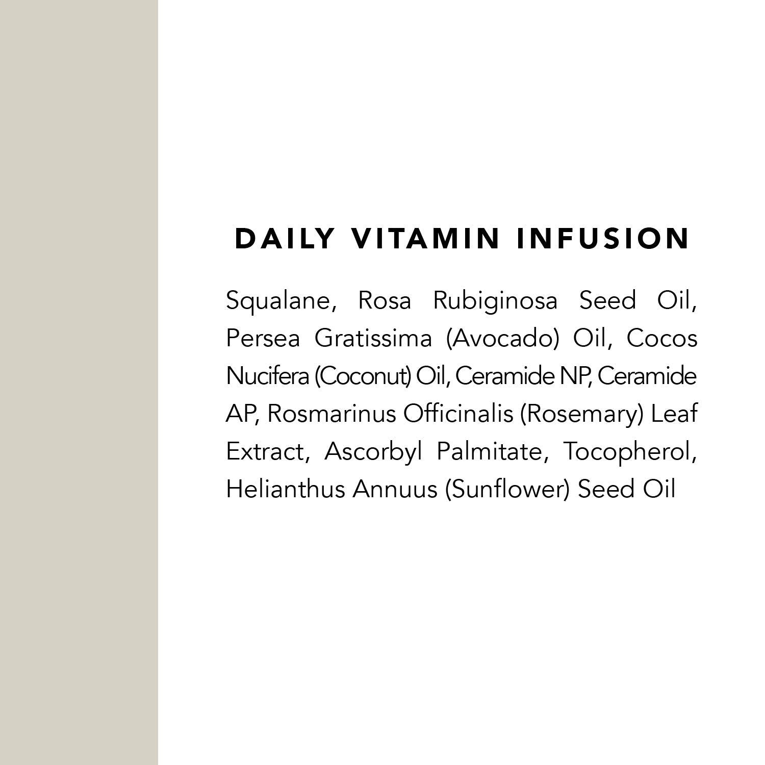 Flat lay of Indie Lee Daily Vitamin Infusion with bottle and botanical elements