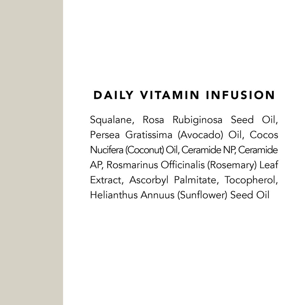 Flat lay of Indie Lee Daily Vitamin Infusion with bottle and botanical elements
