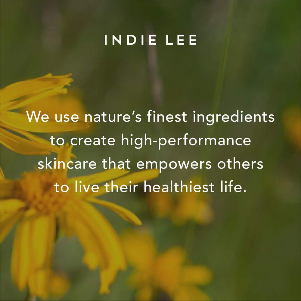 Indie Lee Soothing Cleanser chamomile oil imagery suggests calming properties during use